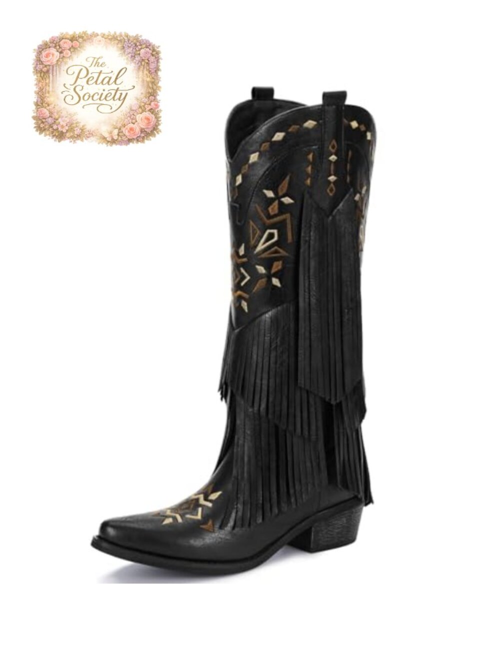 Fringe Knee High Cowgirl Boots Faux Leather Pointed Toe Western Boots
